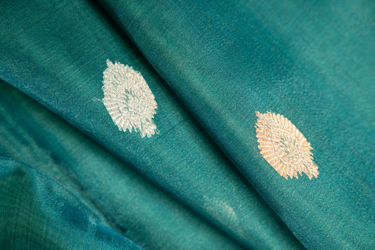 Deep Teal Blue Tissue Silk Saree