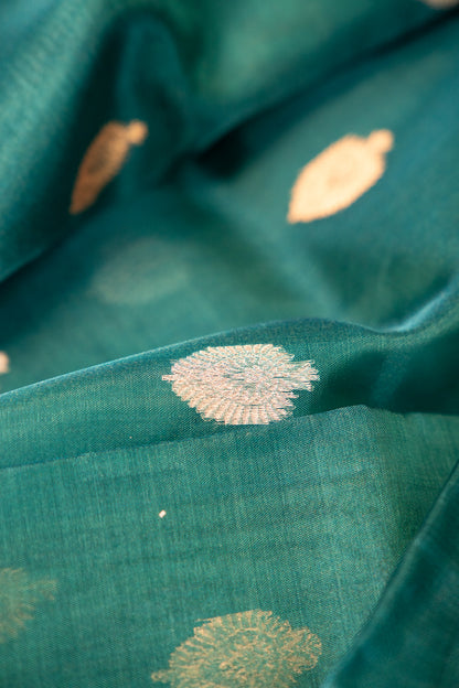 Deep Teal Blue Tissue Silk Saree
