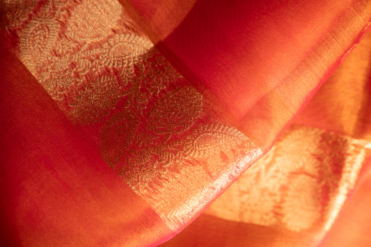 Antique Copper Gold Tissue Silk Saree