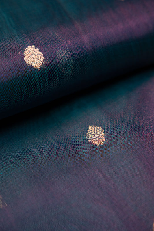Dual-Tone Teal & Iridescent Purple Tissue Silk Saree