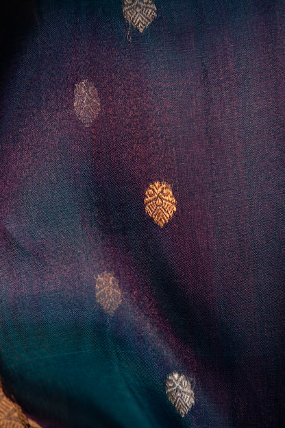 Dual-Tone Teal & Iridescent Purple Tissue Silk Saree