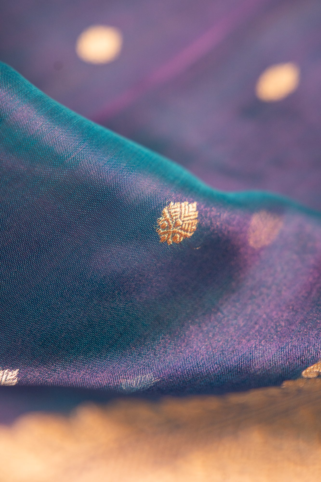 Dual-Tone Teal & Iridescent Purple Tissue Silk Saree