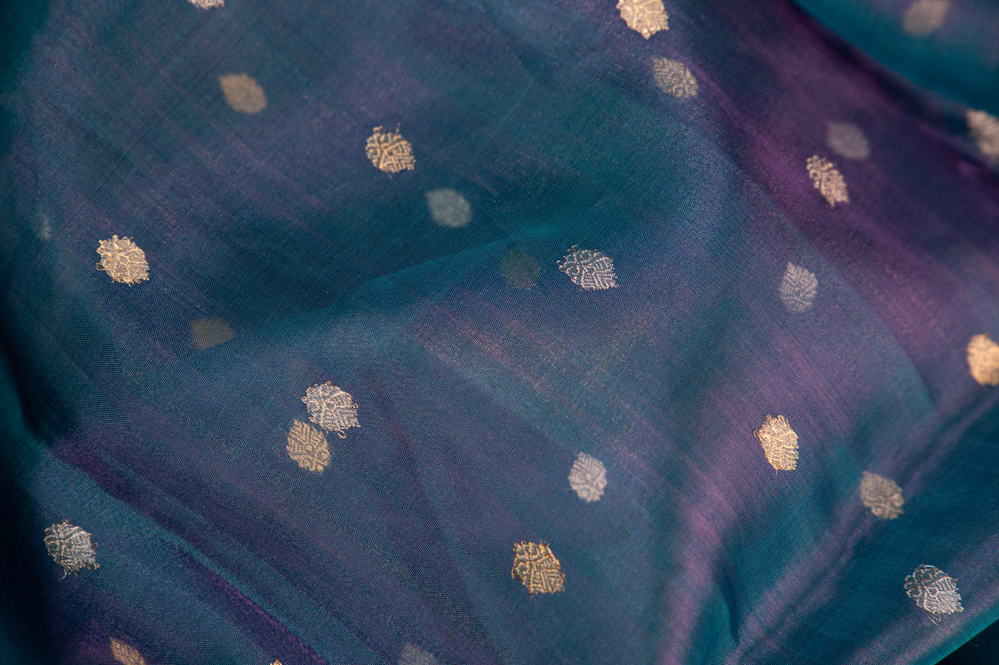Dual-Tone Teal & Iridescent Purple Tissue Silk Saree