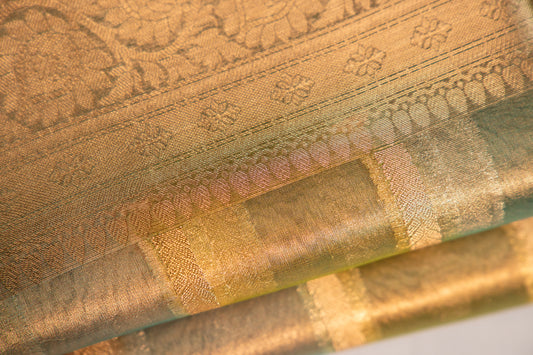 Teal Blue, Sea Green, Olive Green Tissue Silk Saree