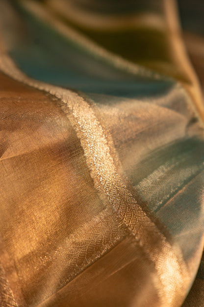 Teal Blue, Sea Green, Olive Green Tissue Silk Saree