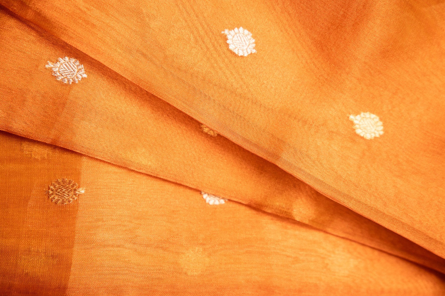 Burnt Amber Tissue Silk Saree