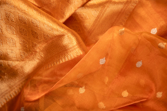 Burnt Amber Tissue Silk Saree