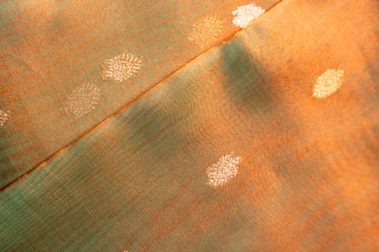Smoky Teal with Muted Bronze-Gold Tissue Silk Saree