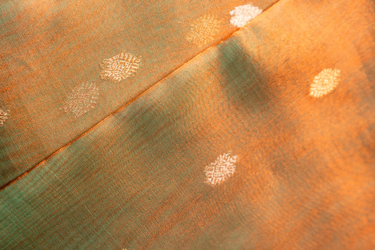 Smoky Teal with Muted Bronze-Gold Tissue Silk Saree