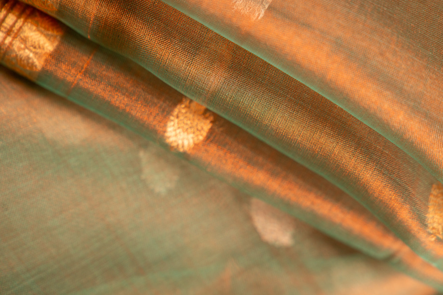 Smoky Teal with Muted Bronze-Gold Tissue Silk Saree