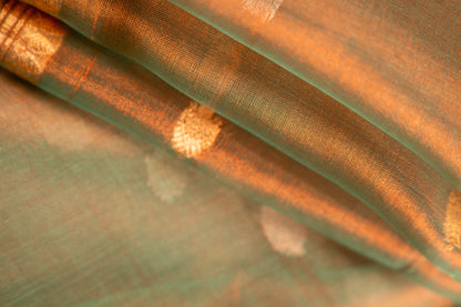 Smoky Teal with Muted Bronze-Gold Tissue Silk Saree