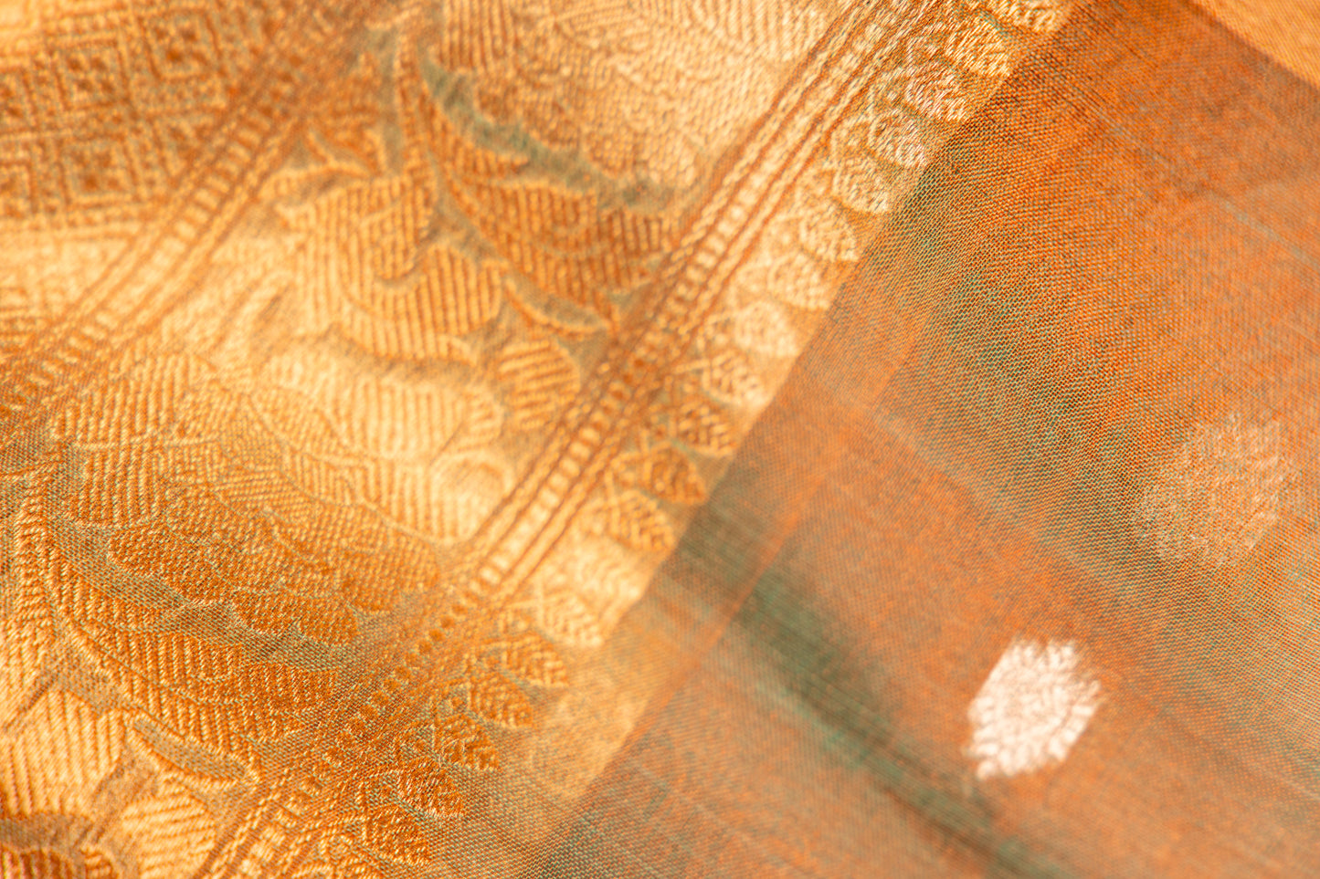 Smoky Teal with Muted Bronze-Gold Tissue Silk Saree