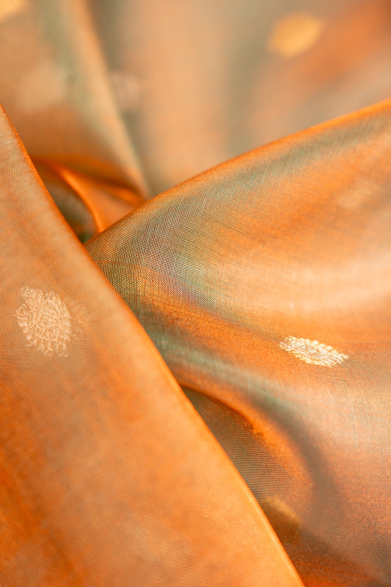 Smoky Teal with Muted Bronze-Gold Tissue Silk Saree