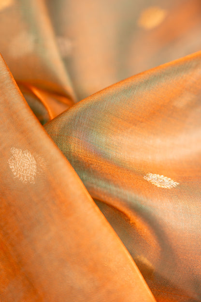 Smoky Teal with Muted Bronze-Gold Tissue Silk Saree