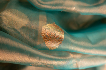 Dusty Teal with Gold and Silver Tissue Silk Saree
