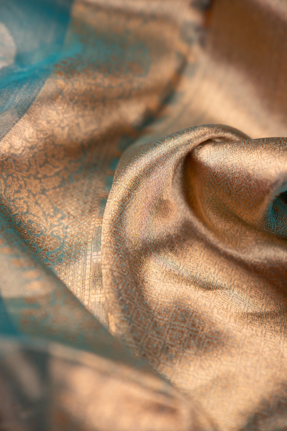 Dusty Teal with Gold and Silver Tissue Silk Saree