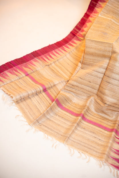 Warm Honey-Beige with an electric Fuchsia Tussar Silk Dupatta