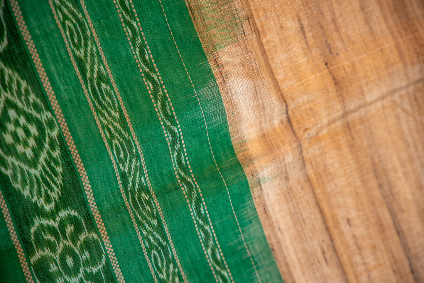 Rich Emerald Green mixed with a Natural Beige Tussar Silk Dupatta