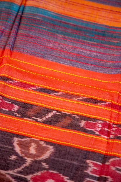 Terracotta Red with a central Charcoal Black Tussar Silk Dupatta