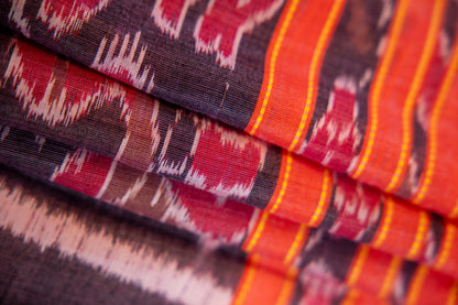 Terracotta Red with a central Charcoal Black Tussar Silk Dupatta