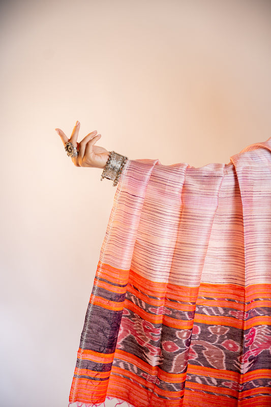 Metallic Rose Gold/Mauve Tussar Silk Dupatta