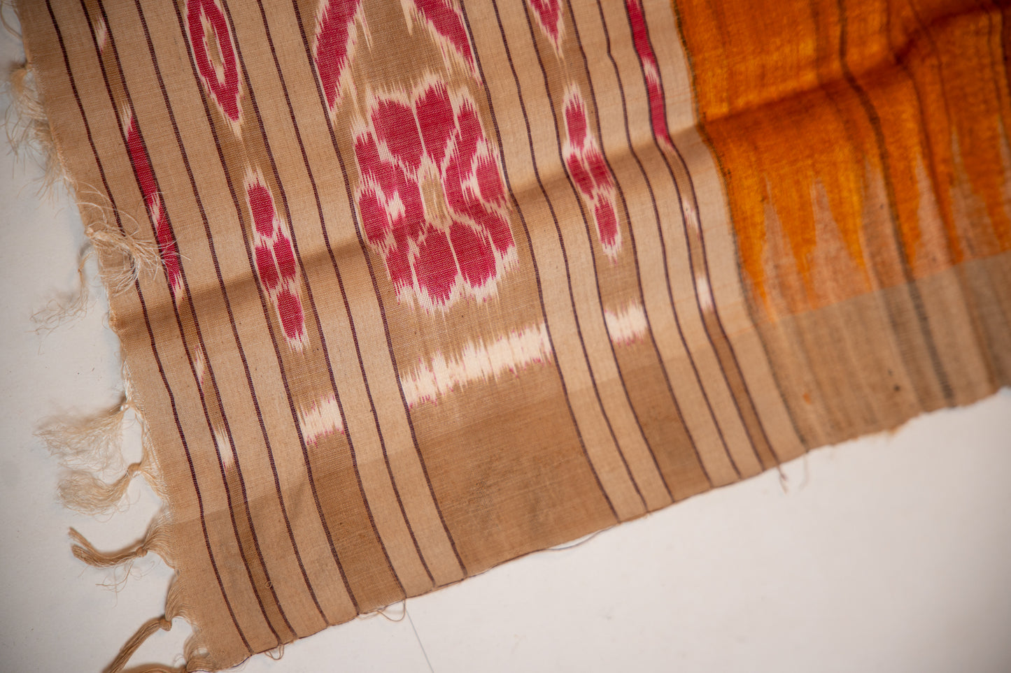 Natural Muted Khaki/Beige with Ochre Gold Tussar Silk Dupatta