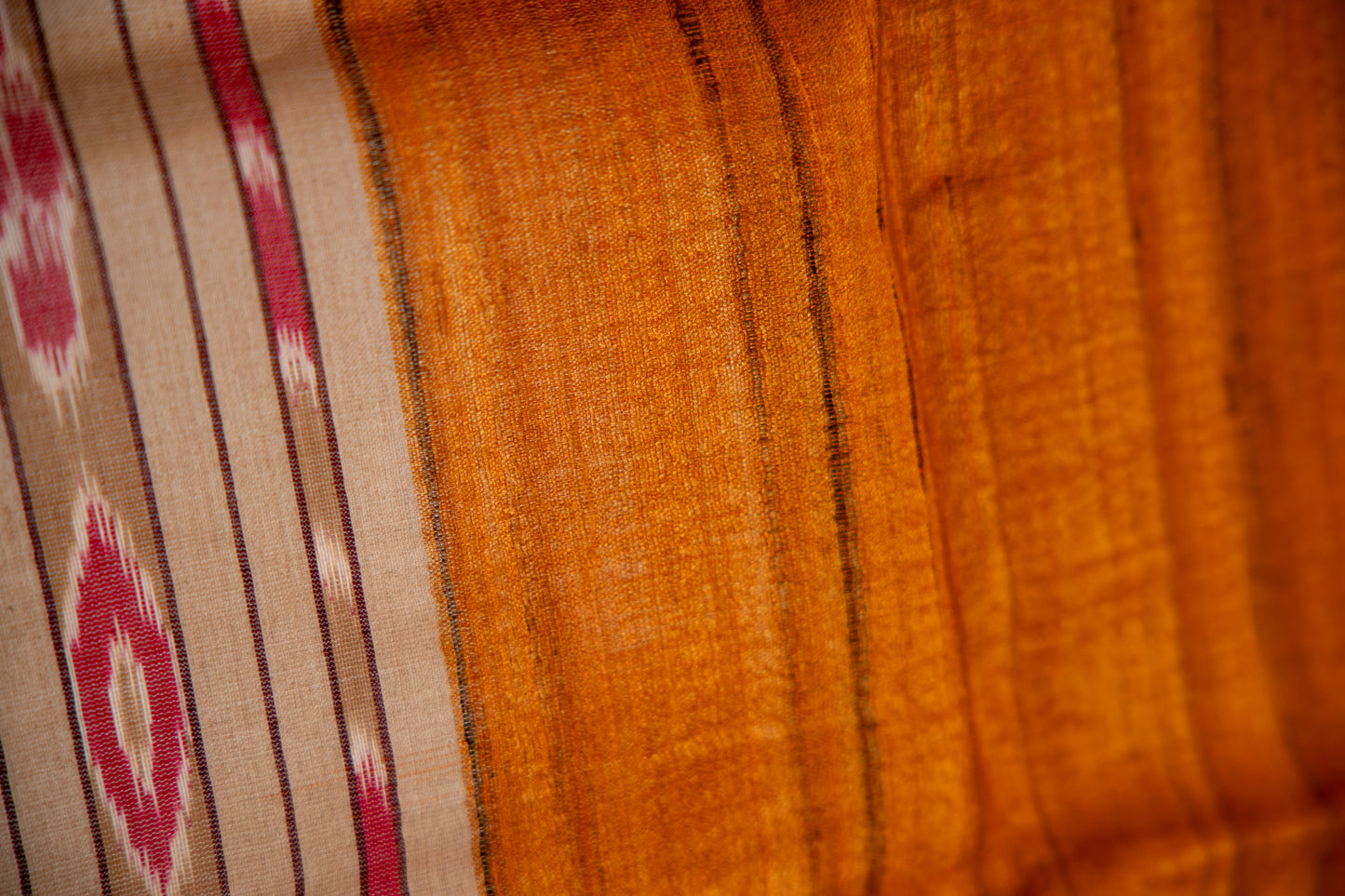 Natural Muted Khaki/Beige with Ochre Gold Tussar Silk Dupatta