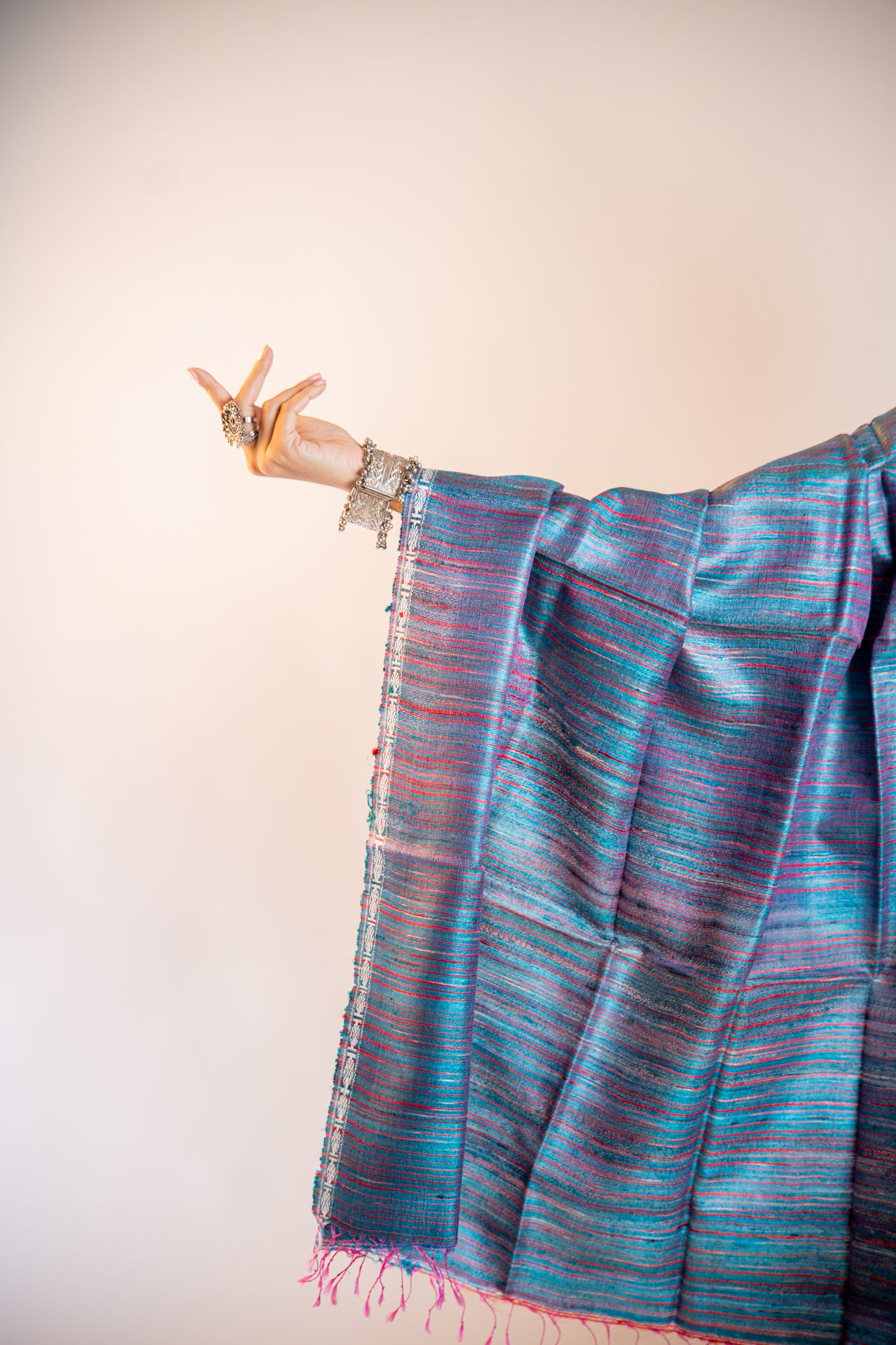 Teal Blue and Deep Crimson Tussar Silk Dupatta
