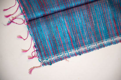 Teal Blue and Deep Crimson Tussar Silk Dupatta