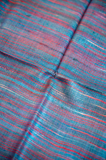 Teal Blue and Deep Crimson Tussar Silk Dupatta