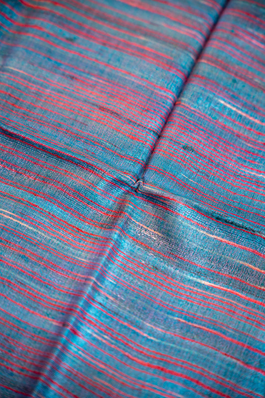 Teal Blue and Deep Crimson Tussar Silk Dupatta