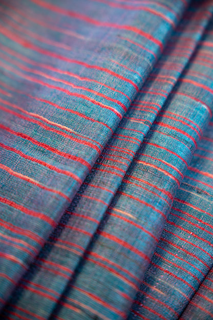 Teal Blue and Deep Crimson Tussar Silk Dupatta