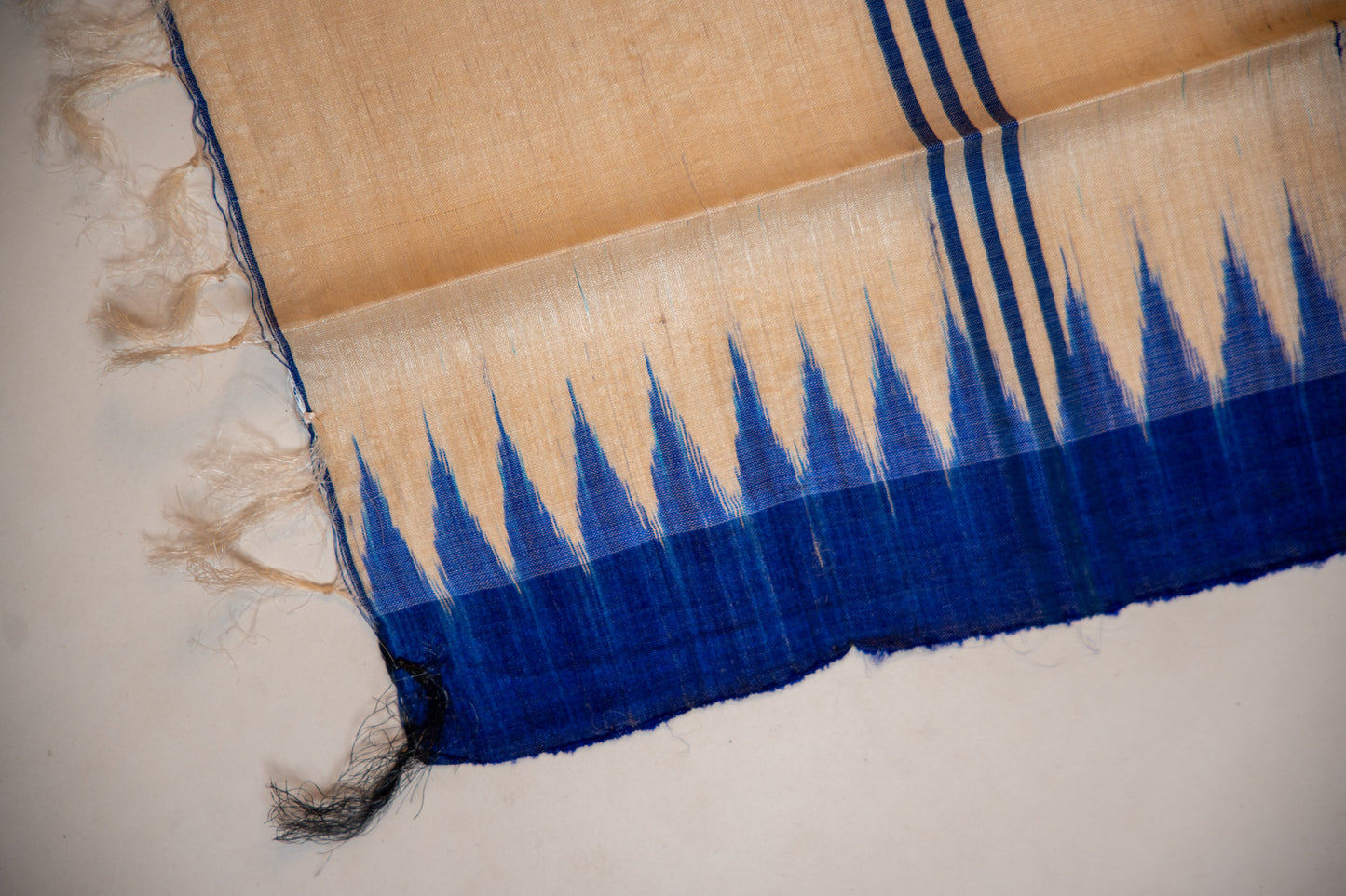 Natural Ivory with Indigo Tussar Silk Dupatta
