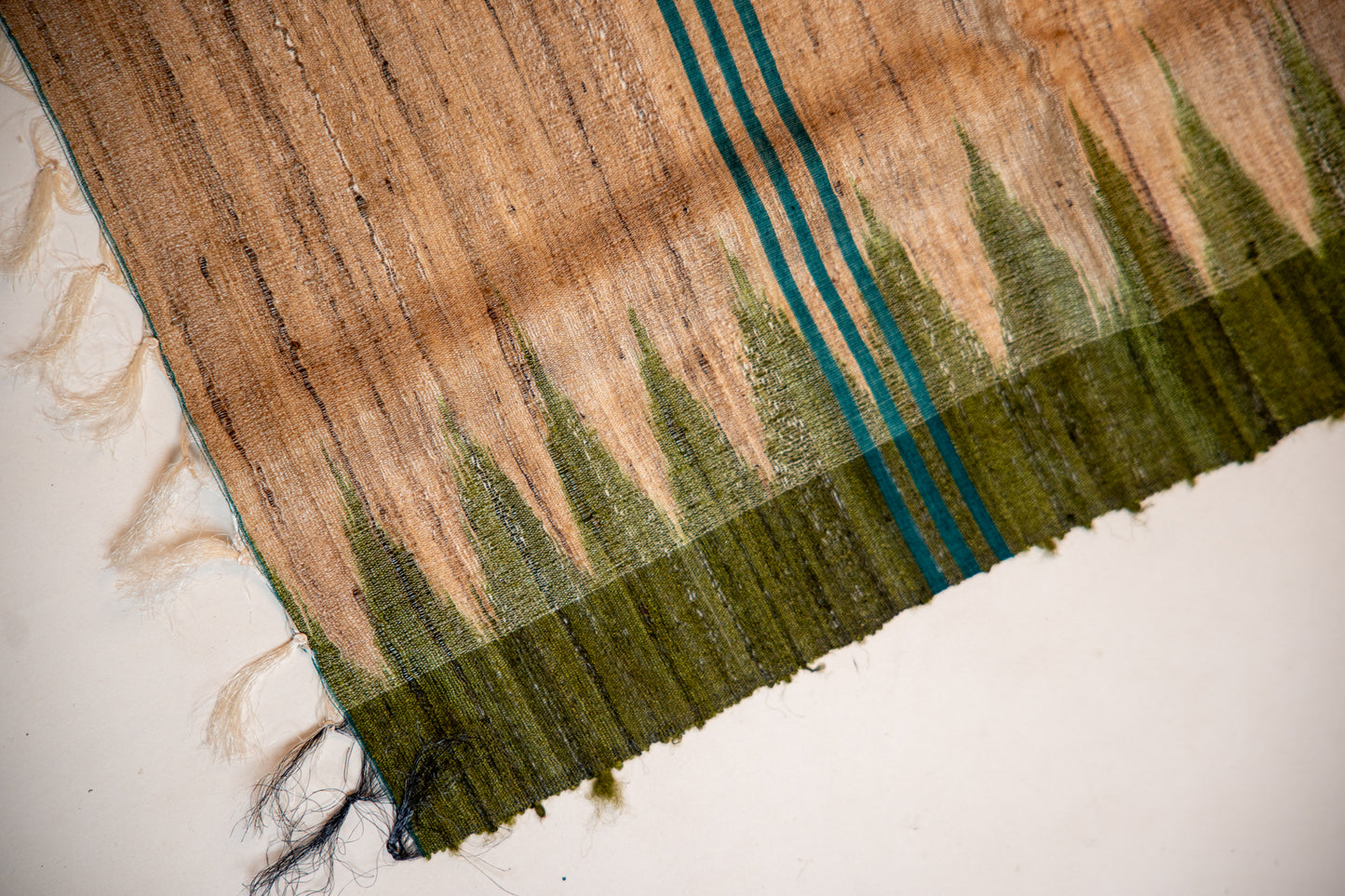 Muted Brown with Deep Moss Green and Teal-blue Tussar Silk Dupatta