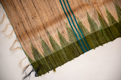 Muted Brown with Deep Moss Green and Teal-blue Tussar Silk Dupatta