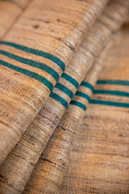 Muted Brown with Deep Moss Green and Teal-blue Tussar Silk Dupatta
