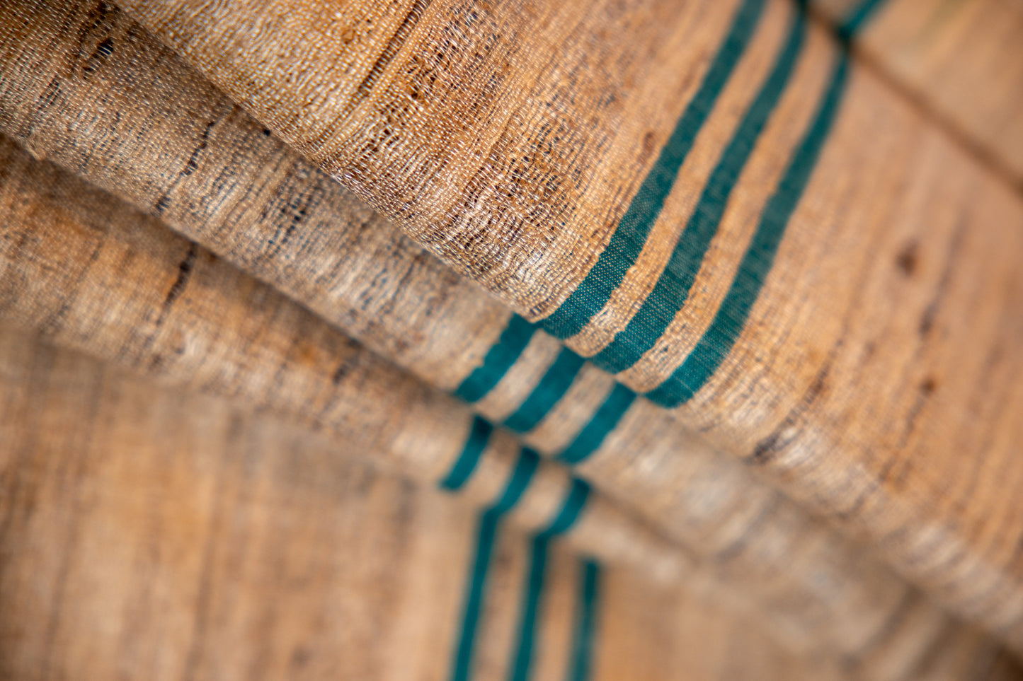 Muted Brown with Deep Moss Green and Teal-blue Tussar Silk Dupatta