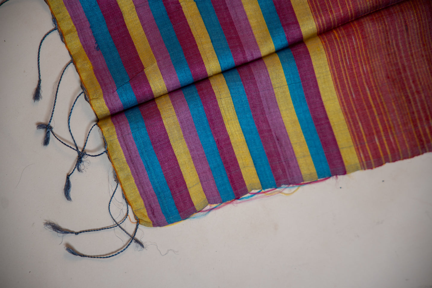 Deep Wine with multi-colored horizontal stripes Tussar Silk Dupatta