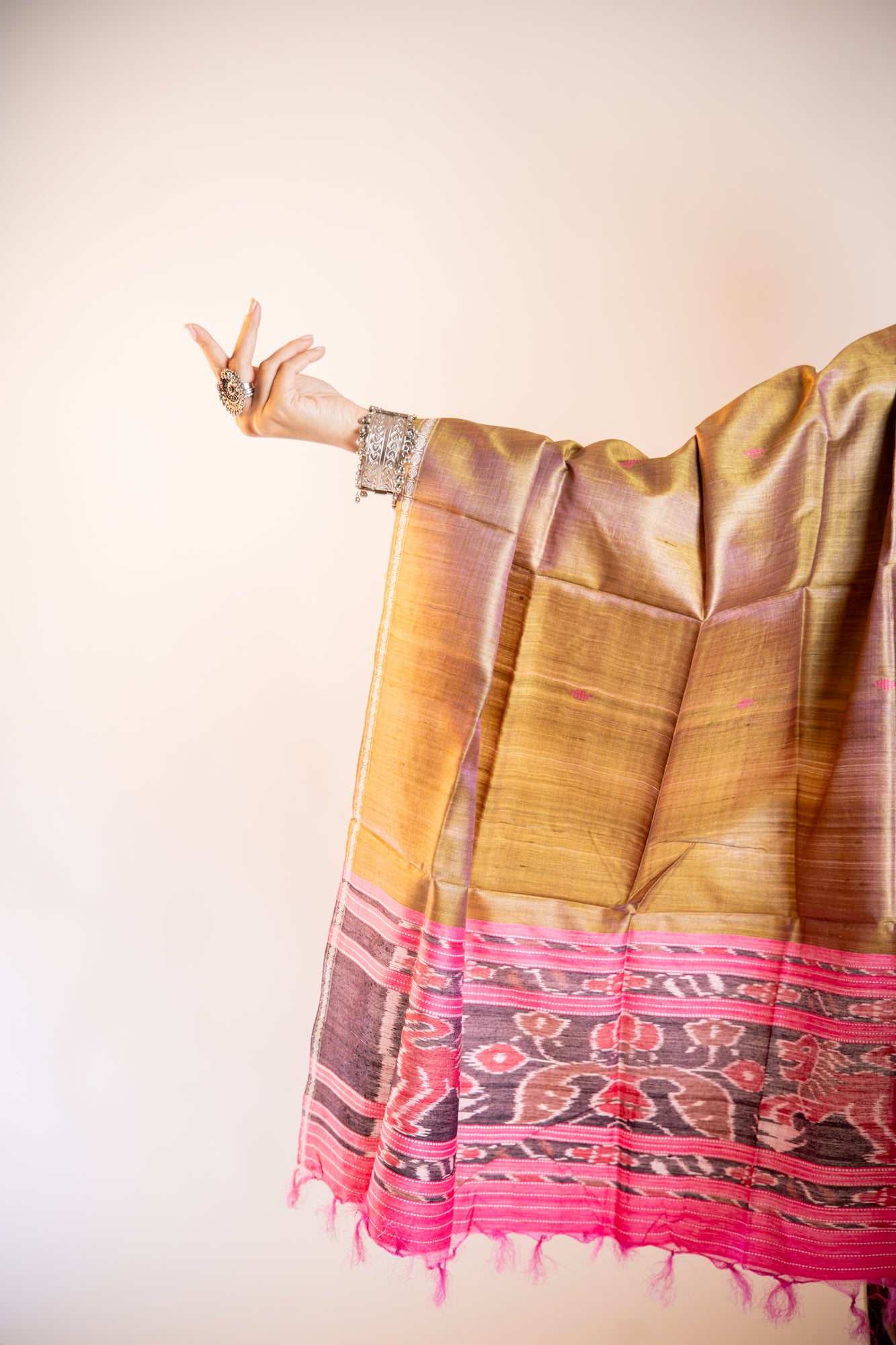 Antique Dull Gold/Beige Tussar Silk Dupatta