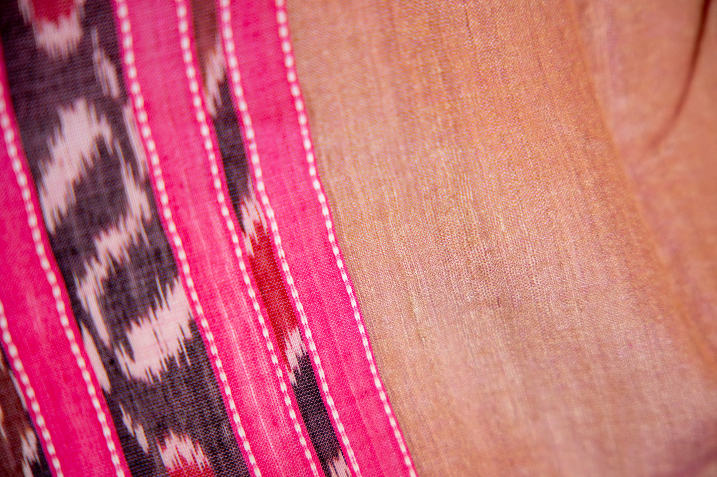 Charcoal Brown/Black Pink borders , Deep Pink and light Pink shades Tussar Silk Dupatta