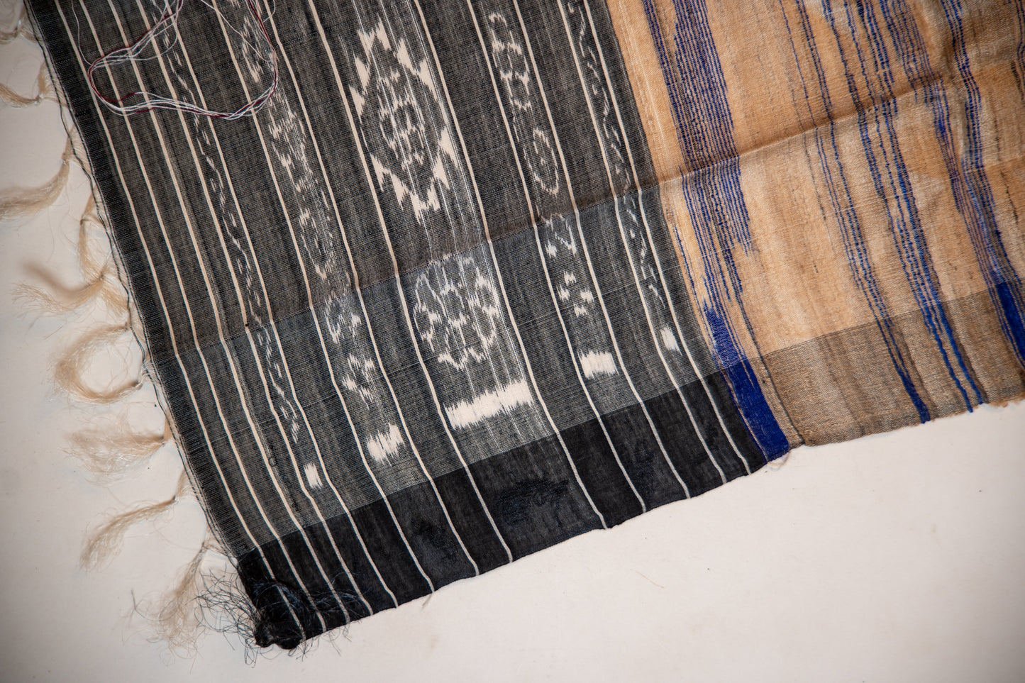 Beige with Charcoal Black/grey Tussar Silk Dupatta
