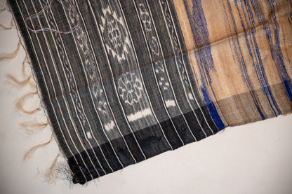 Beige with Charcoal Black/grey Tussar Silk Dupatta