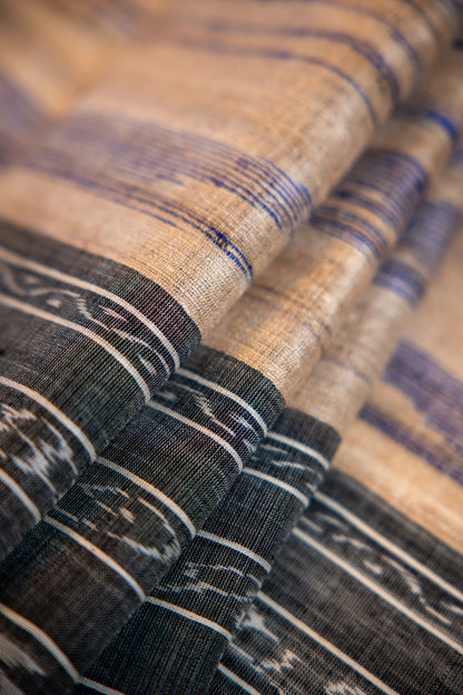 Beige with Charcoal Black/grey Tussar Silk Dupatta