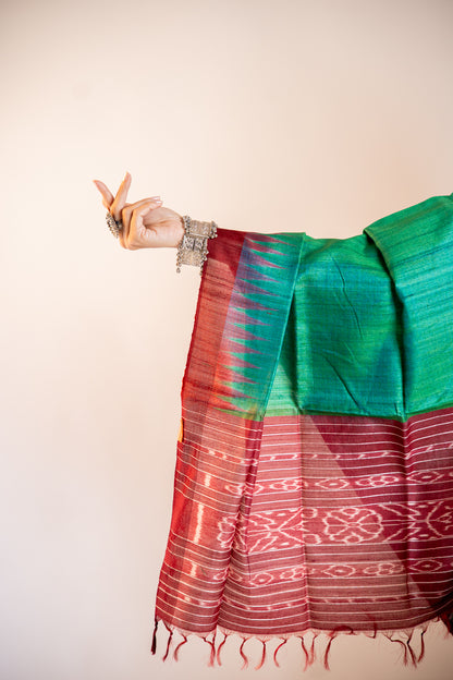 Deep Wine/Maroon with off-white Tussar Silk Dupatta