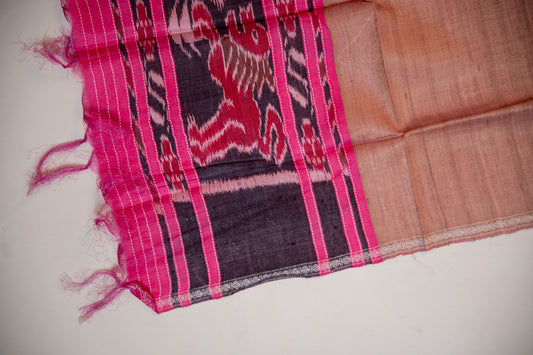 Muted Black/Charcoal ,Vivid Pink Tussar Silk Dupatta
