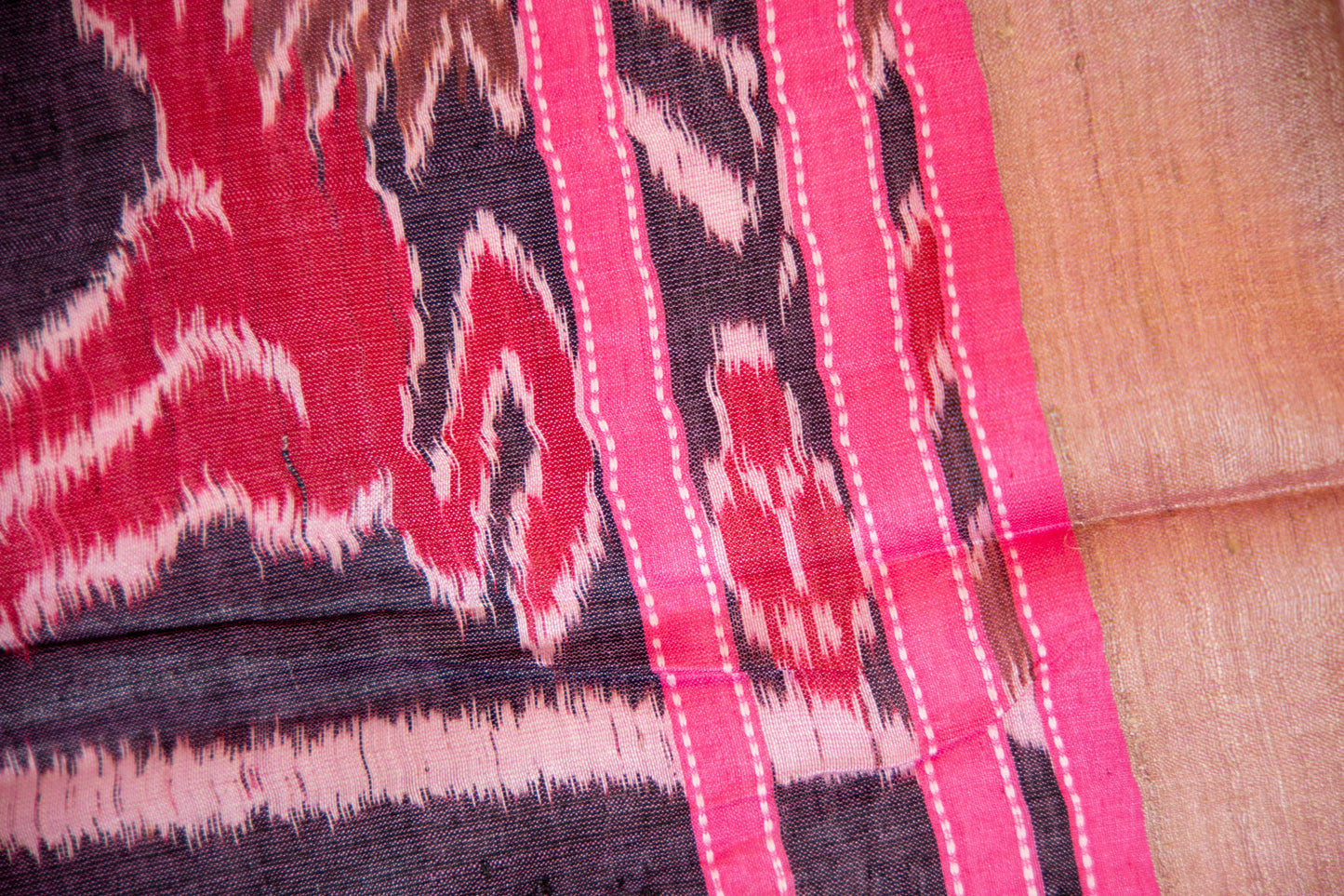 Muted Black/Charcoal ,Vivid Pink Tussar Silk Dupatta