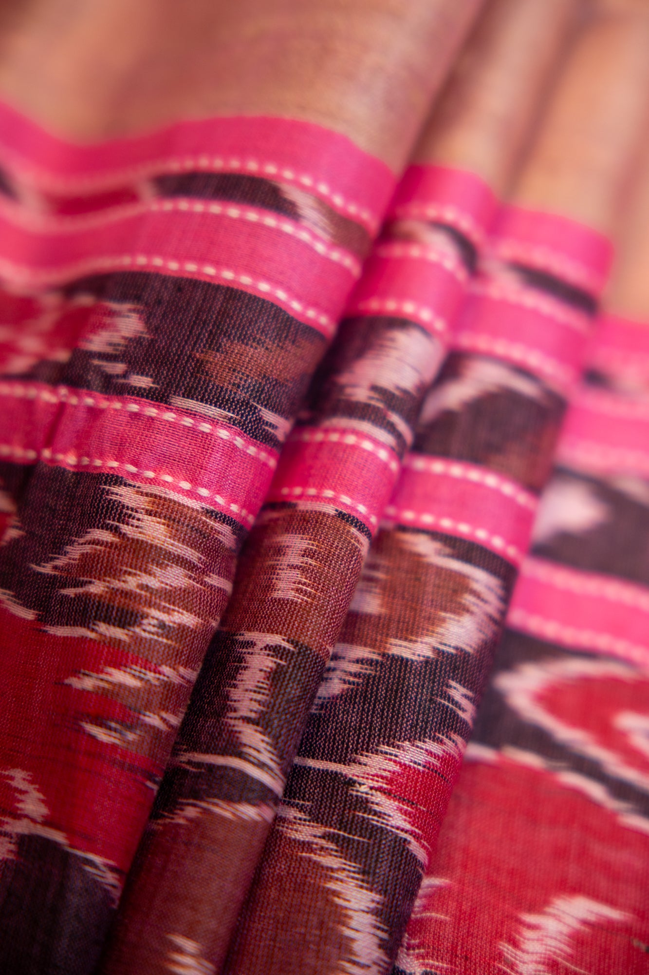 Muted Black/Charcoal ,Vivid Pink Tussar Silk Dupatta