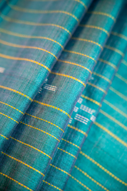Deep Teal with delicate metallic-gold Tussar Silk Dupatta