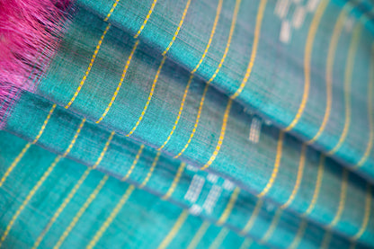 Deep Teal with delicate metallic-gold Tussar Silk Dupatta
