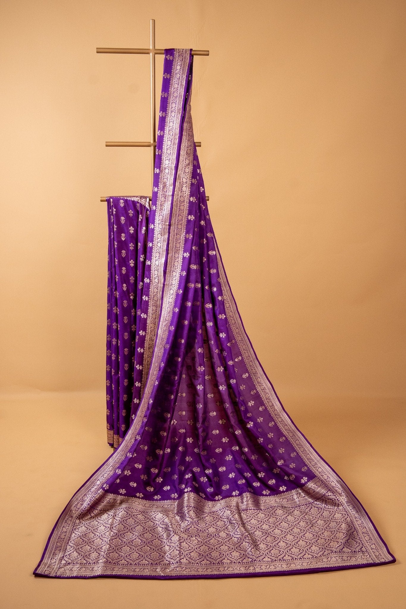 Purple Pure Katan Banarasi Saree with Traditional Border & Floral Motifs